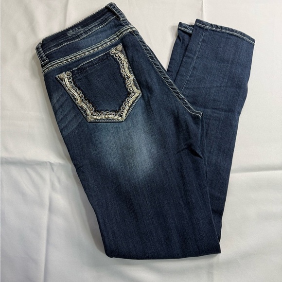 Grace in LA Blue Straight Leg Jeans with Chevron Embroidery - Picture 2 of 10